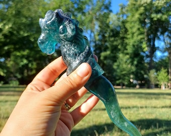 BAGUETTE DRAGON en Fluorite, sculpture en pierre, baguette magique de sorcière