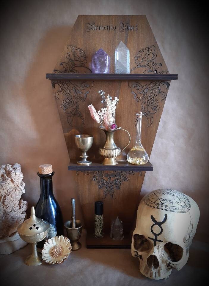 Etagere Cerceuil , Étagère Murale Cercueil, Décoration Tête de Mort Style Gotique Cercueil Vintage d