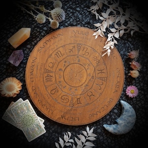 ROUE of the YEAR, esoteric altar, pagan decoration, witchcraft, witches&#39; sabbaths, esotericism and witchcraft.