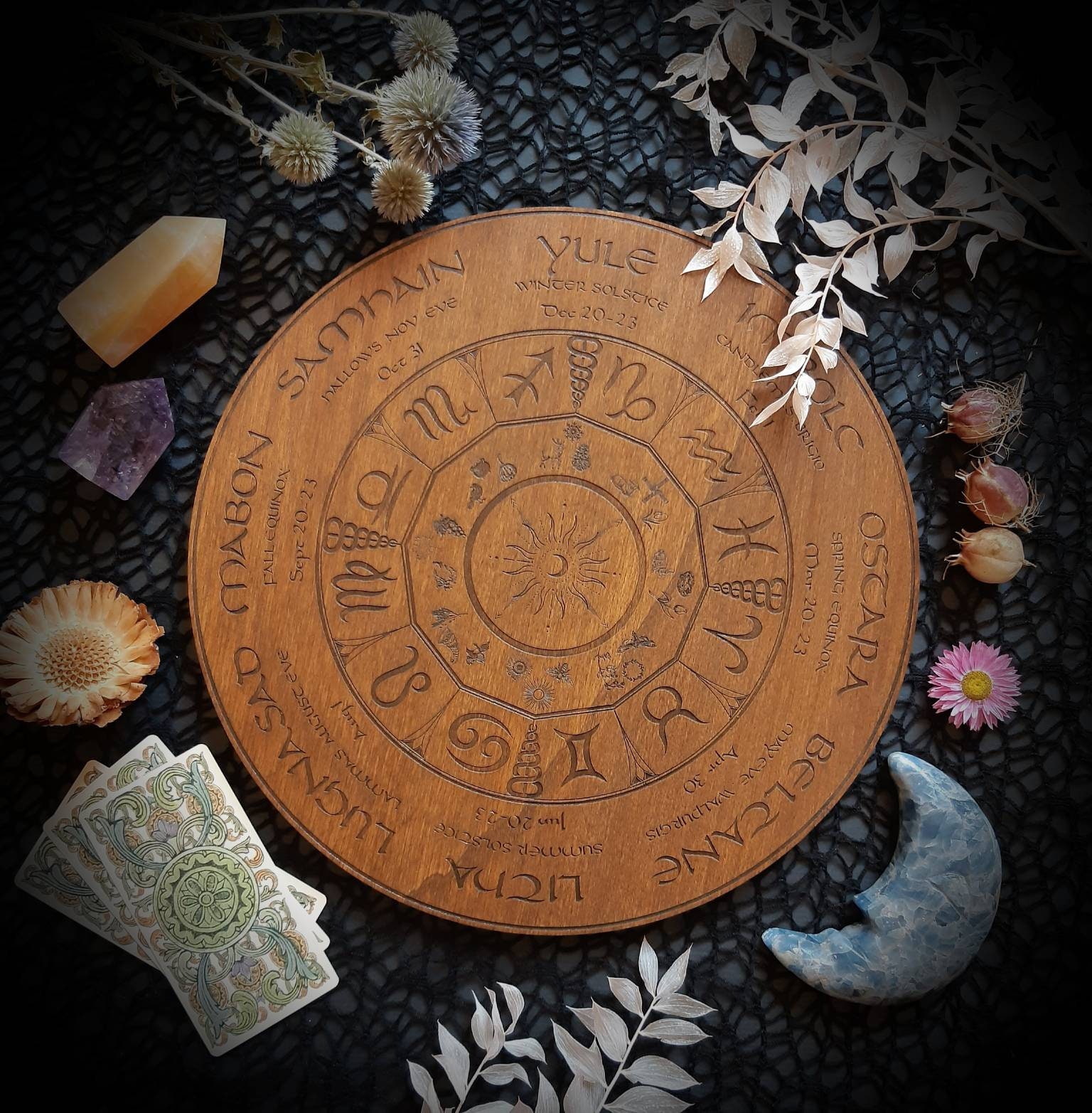 Roue de L'annee , Autel Ésotérique Décoration Païenne Sorcellerie Sabbats Des Sorcières, Ésotérisme