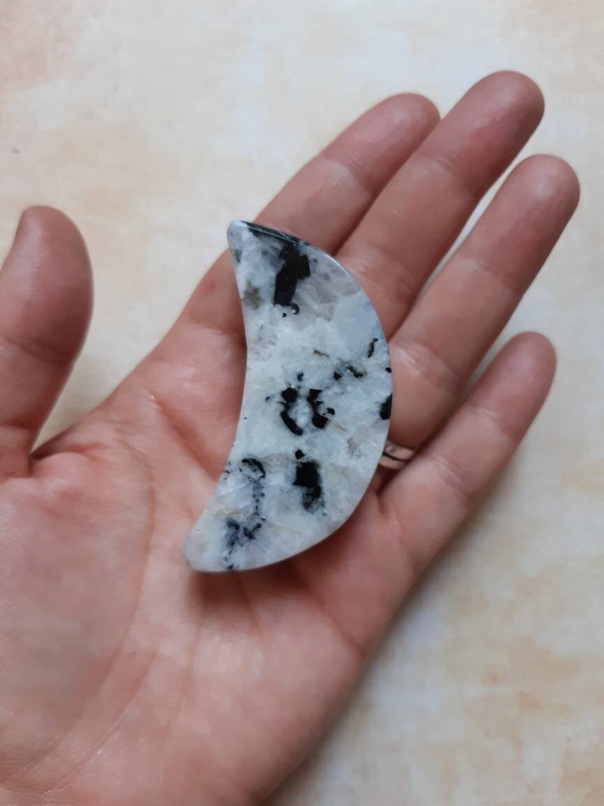 Pierre de Lune Arc en Ciel Forme Croissant Lune , Pierre Arc Naturelle Lithothérapie , Croissant Min