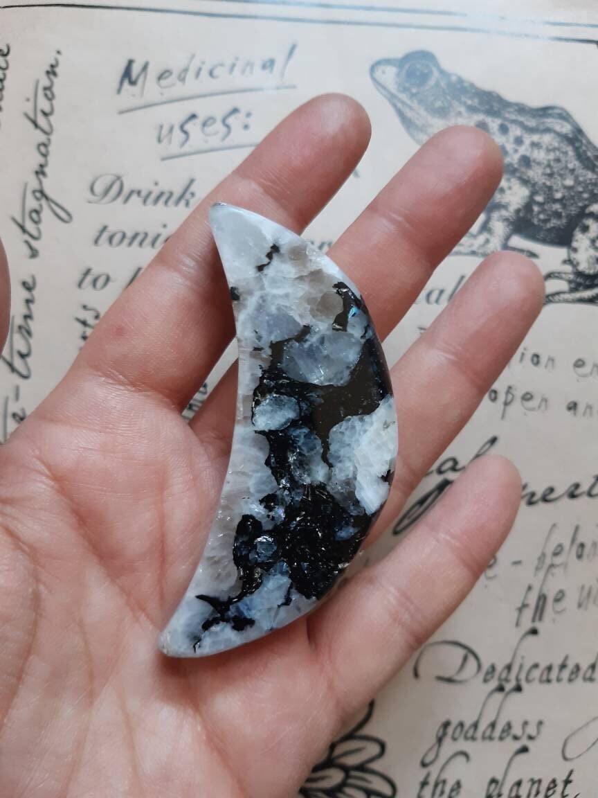 Pierre de Lune Arc en Ciel Forme Croissant Lune , Pierre Arc Naturelle Lithothérapie , Croissant Min