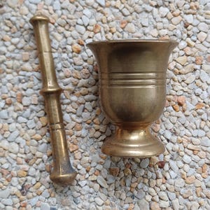 Brass mortar. Vintage for esoteric altar, wicca, magical practice and witchcraft.