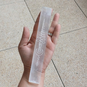 Selenite engraving, witch altar decoration, natural selenite stick.