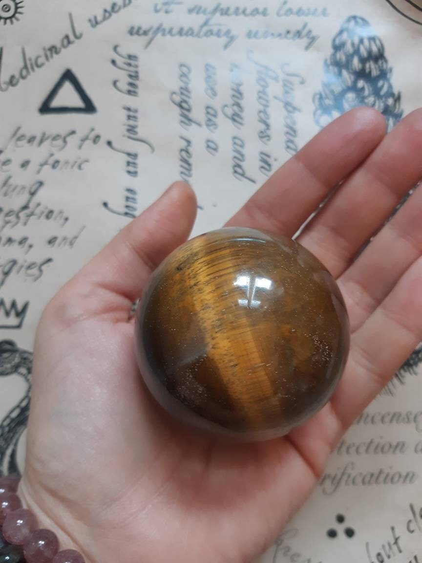 Sphère Œil de Tigre en Pierre Naturelle, Minéraux Pour Lithothérapie , Chakra Soin Énergétique .