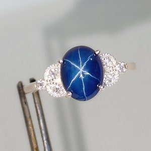 Lindy Star Sapphire Ring, 6 Rays Star gemstone, Blue star sapphire, 925 Sterling Silver, promise ring, saffire ring, gift for wife