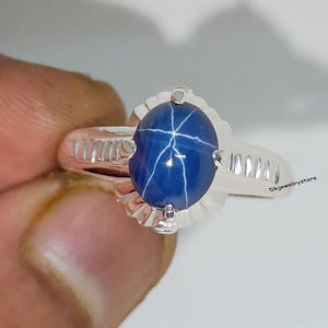 8×10 mm Oval Blue Star Sapphire Ring, Lindy Star Solid Silver Ring, 6 Rays Star Gemstone, Star Saffire Ring, Christmas Gift For Her