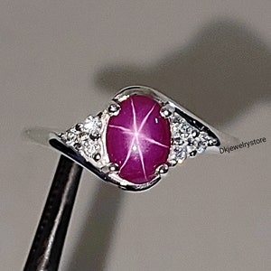 pink star sapphire ring, star gemstone, lindy star ring, 925 sterling silver, pink star sapphire, gift for her