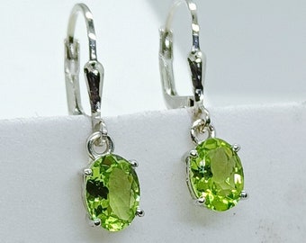 Peridot Lever Back Earrings: 925 Sterling Silver, 6x8mm Oval Gemstone