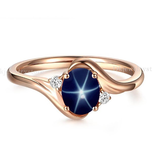 14k Rose Gold Star Blue Sapphire Ring, Lindy Star Sapphire, 925 Sterling Silver, Star Gemstone, Lindy Star Ring, Star Sapphire Jewelry