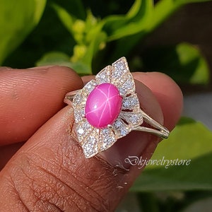 Pink Star Sapphire Ring, Vintage Pink Star Sapphire Ring, Sapphire Promise Ring, Lindy Star Ring, 925 Sterling Silver Jewelry