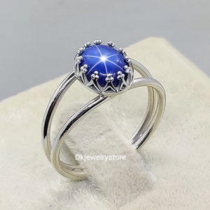 Unique Blue Star Sapphire Ring, Lindy Star Sapphire, 6 Rays Star Sapphire, 925 Sterling Silver, Star Gemstone, Christmas Gift