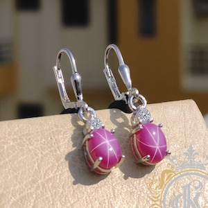 7×9 Mm Oval Cabochon Pink Lindy Star Sapphire Studs Earring Pink Star Sapphire Earrings 925 Sterling Silver Mothers Day Gifts