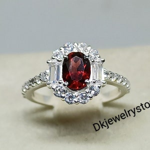 14k White Gold Natural Garnet Engagement Ring, Red Garnet Ring, January Birthstone, Simple Promise Ring, Mothers Day Gifts