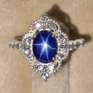 Blue Star Sapphire Ring, 6 Rays Star Sapphire, Blue Star Sapphire, 925 Sterling Silver, Star Sapphire Cabochon, Lindy Star Sapphire