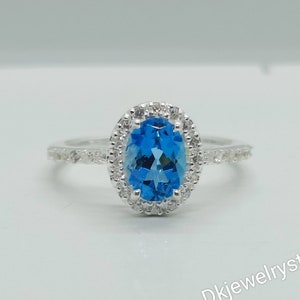 Natural Swiss Blue Topaz Engagement Ring, Topaz Wadding Ring, Promise Ring Couple, Swiss Topaz Ring, Anniversary Gift for Her
