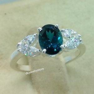 London Blue Topaz Ring: Sterling Silver, Marquise CZ Diamond Accent