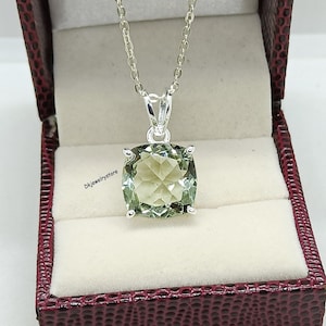 Cushion Cut Natural Green Amethyst Pendant, Natural Green Amethyst Necklace, February Birthstone, 925 Starling Silver, Women Gift for Her