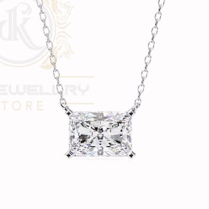 3.75 Carat Emerald Cut Moissanite Solitaire Necklace, Prong Set Dainty Solitaire Pendant Necklace, Minimalist Necklace, Gift for Christmas