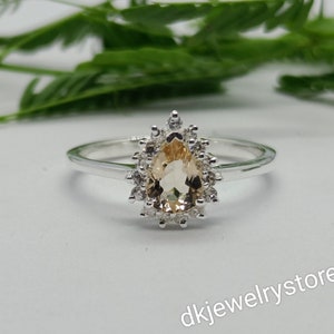 Morganite Teardrop Ring: Vintage Pear Solitaire, 14k Gold