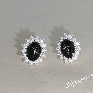 Handmade Star Sapphire Stud Earrings: 925k Silver Vintage Studs
