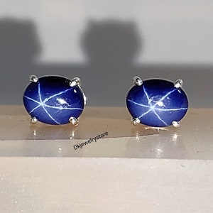 Star Sapphire studs Earring, Blue Star Sapphire Earring, Drop & Dangle Earring, lindy star studs, 925 Sterling Silver, Gift For Her