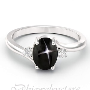 Natural Black Star Sapphire Diopside Ring, Black Star Ring, Black Star Gemstone , 925 Sterling Silver, Black Star Sapphire Ring