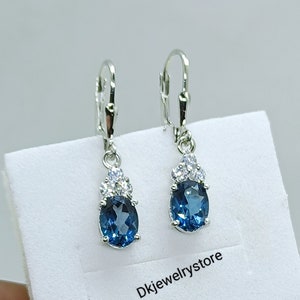 London Topaz Stud Earrings, Blue Topaz Studs, Lever Back Stud Earrings, Blue Topaz Studs, 925 Sterling Silver, gift for mom