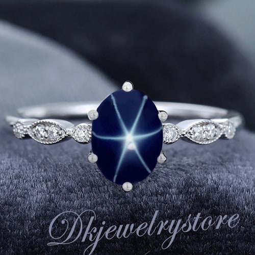 Blue Star Sapphire Ring Lindy Star Sapphire Mothers Day - Etsy