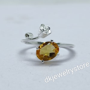 Citrine Flower Ring: Natural Gemstone, Sterling Silver