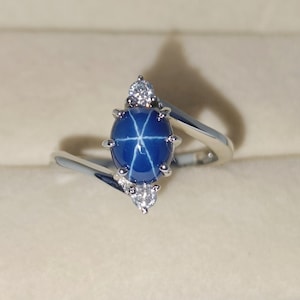 Vintage Blue Lindy Star Sapphire Ring, Star Sapphire Ring, 6 Rays Star Gemstone, 925 Sterling Silver, Star Ring, Gift for Her