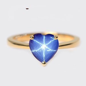Heart Shape Star Sapphire Ring, Lab Star Sapphire Ring, Heart Blue Lindy Star, Simple Promise Ring for Him, Gift for Girlfriend