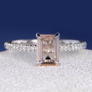 1.55 Carat Emerald Cut Morganite Solitaire Engagement Ring, Promise Ring Couple, Pink Morganite Ring, 2nd Anniversary Gift