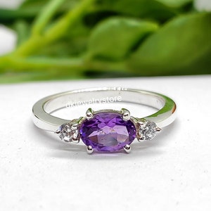 Natural Oval Amethyst Promise Ring, February Birthstone, Promise Ring for Couple, Amethyst Solitaire Ring, Mothers Day Gifts