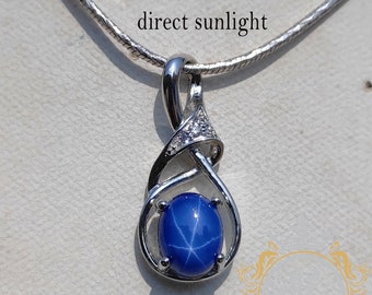 Blue Lindy Star Sapphire Pendant, Lindy Star Pendant, Blue Star Sapphire Necklace, 6rays Star, 925sterling Silver, Star Gemstone
