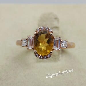 Anillo de bodas de citrino ovalado: plata de ley 925 quilates, diamantes CZ