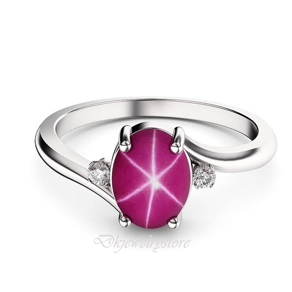 pink star sapphire ring, simple promise ring, lindy star ring, 925 sterling silver, pink star sapphire, gift for her