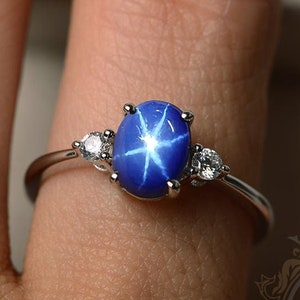 blue star sapphire ring, deco diamond sapphire, Lab Star Sapphire ring, simple promise ring For him, Mothers Day Gifts