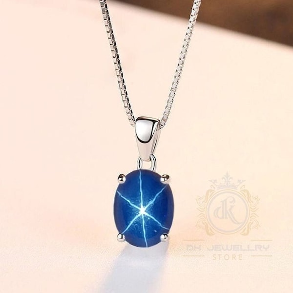 Blue Star Sapphire Necklace, Star Gemstone, Blue Lindy Star, Sapphire Necklace for Women, Mother's Day Gift