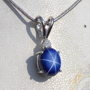 Sterling Silver Blue Star Sapphire Pendant: Oval Cabochon Necklace