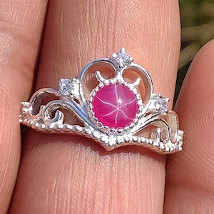 Royal Princess Crown Ring: Red Star Sapphire, Sterling Silver