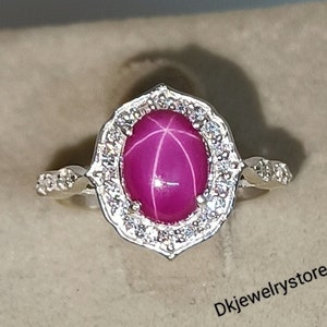 Cornflower Star Sapphire Ring, star gemstone, Lindy Pink Star Ring, Vintage Star Sapphire Ring, 925 Sterling Silver, Mothers Day Gifts