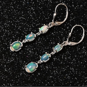 natural opal dangle earrings, australian opal, art deco opal earrings, opal huggie earrings, angel wing earrings