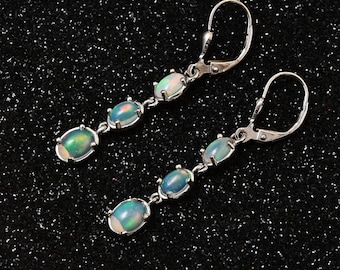 natural opal dangle earrings, australian opal, art deco opal earrings, opal huggie earrings, angel wing earrings
