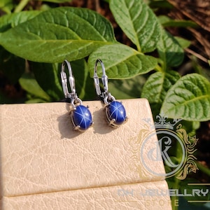 Lindy Star Sapphire Earring, Blue Star Sapphire Earring, Drop & Dangle Earring, Lever Back Earring, 925 Sterling Silver, Gift For Her image 3