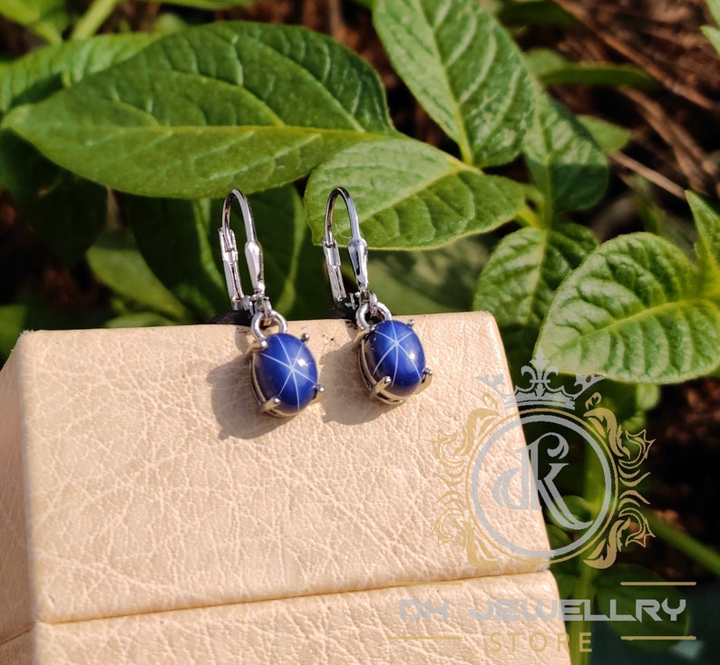 Lindy Star Sapphire Earring, Blue Star Sapphire Earring, Drop & Dangle Earring, Lever Back Earring, 925 Sterling Silver, Gift For Her image 3