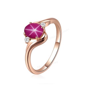 14k Rose Gold Pink Star Sapphire Ring, Lindy Star Sapphire, 925 ...