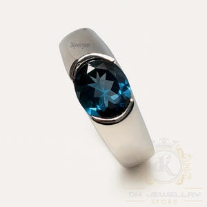 Anello da uomo con autentico topazio blu di Londra, argento sterling 925, gioiello con pietra preziosa blu intenso, regalo per lui con pietra portafortuna di dicembre