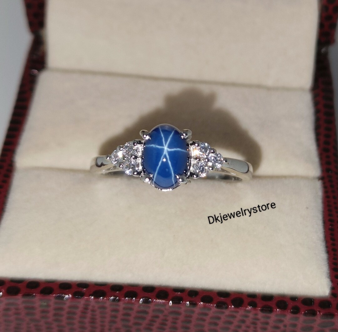 Lindy Star Sapphire Ring: Oval Blue Gem, Sterling Silver