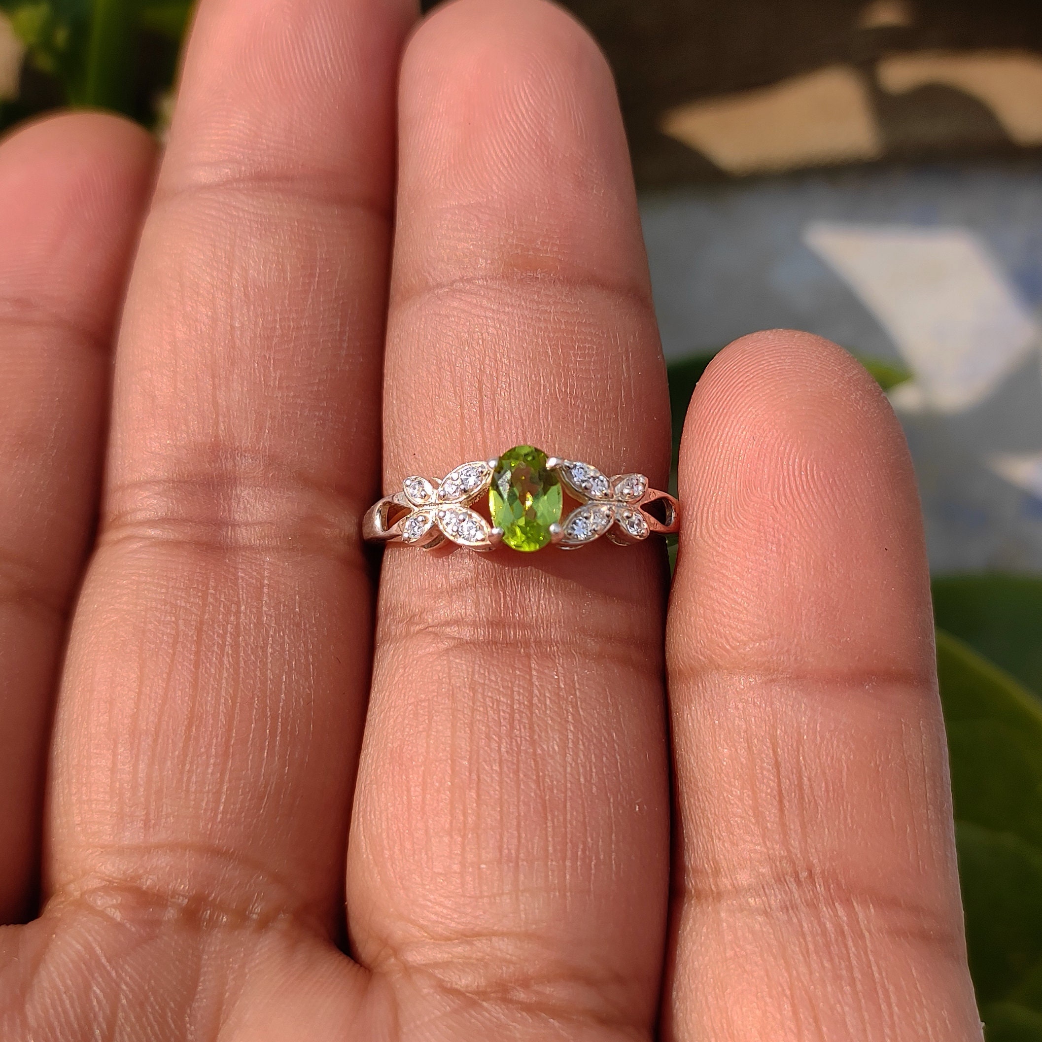 Natural Rough Peridot Ring In 925 Sterling Silver | August Birthstone Statement Ring For Women